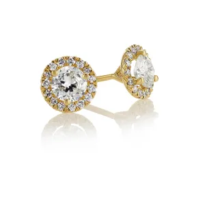 0.64 CT Round Diamond Halo 14K Yellow Gold Earrings