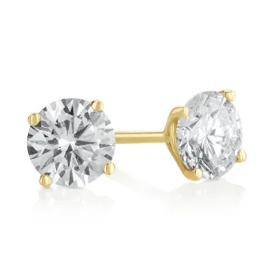 0.75 Carat Round Lab Grown Diamond Ear Studs set in 14K Yellow Gold (4 Prong Setting)