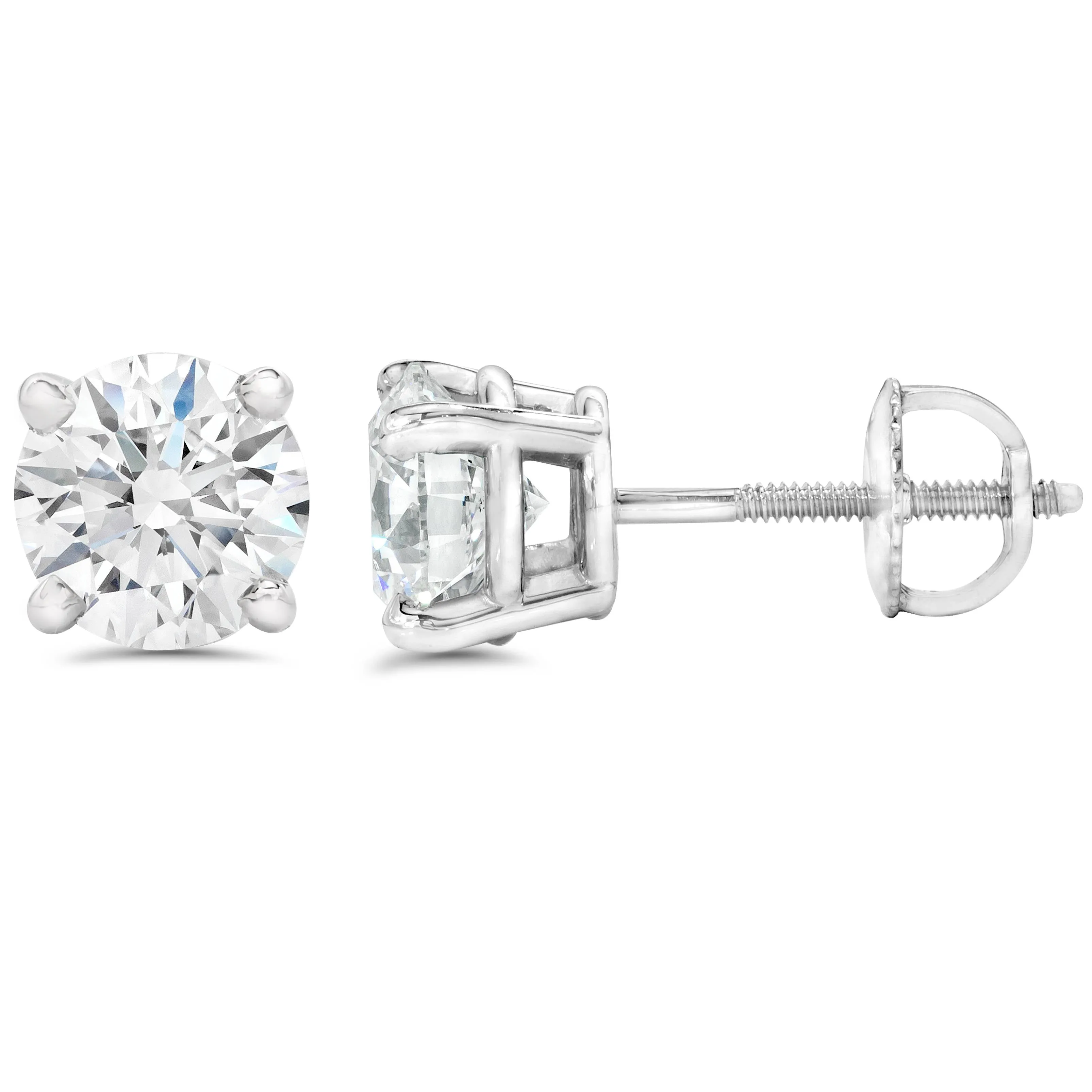 1/3ct Excellent Cut Diamond Studs With Screw Backs 14k White Gold Lab Grown