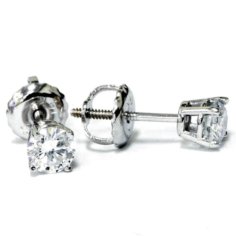 1/3ct Excellent Cut Diamond Studs With Screw Backs 14k White Gold Lab Grown