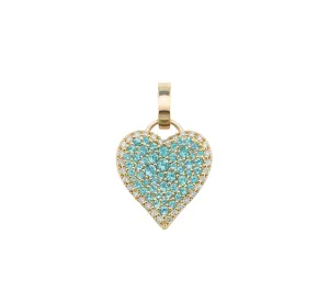 14K Fortune Pave Heart Blue Topaz Charm