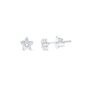 14k White Gold Diamond Flower Earrings