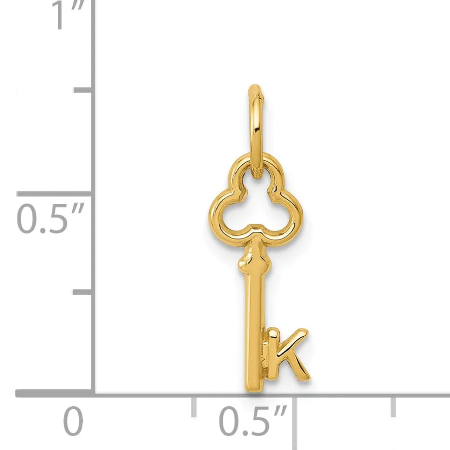 14K Yellow Gold Fancy Key Shape Design Letter K Initial Charm Pendant