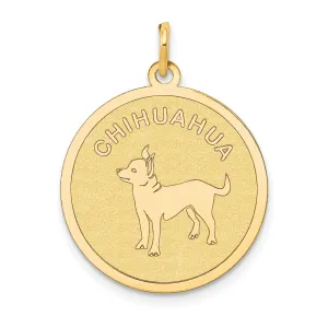 14k Yellow Gold Polished Finish Flat Back Chihuahua Dog Engravable Disc Round Shape Charm Pendant