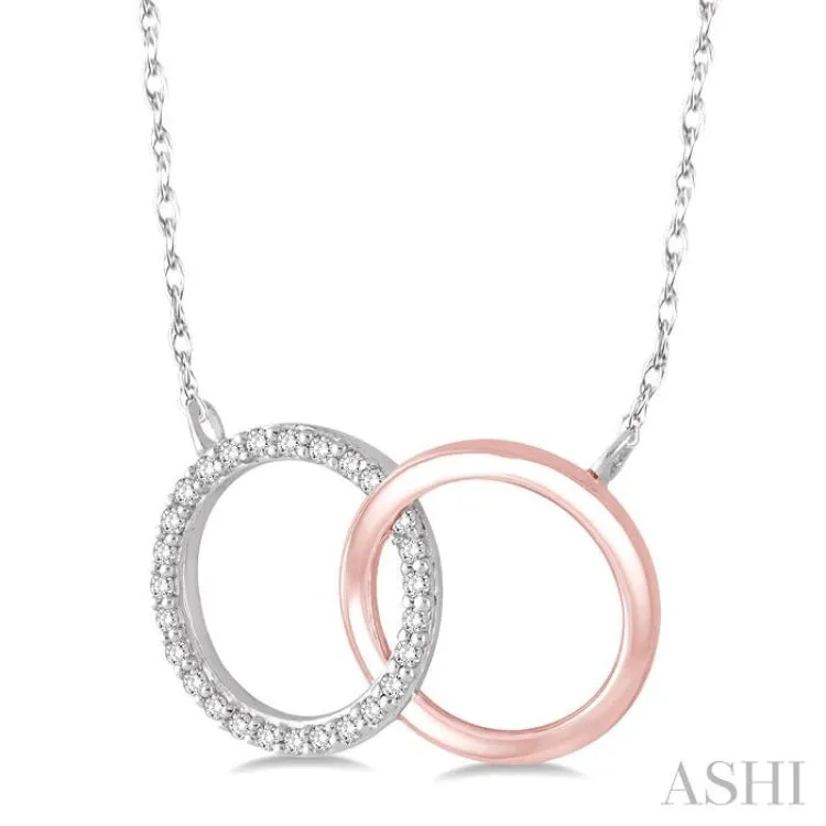 1/6 Ctw Round Cut Diamond Circle n Circle Pendant in 14K White and Rose Gold with Chain