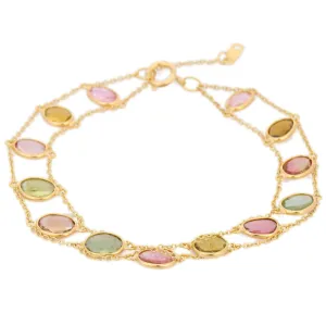 18K Gold Tourmaline Charm Bracelet