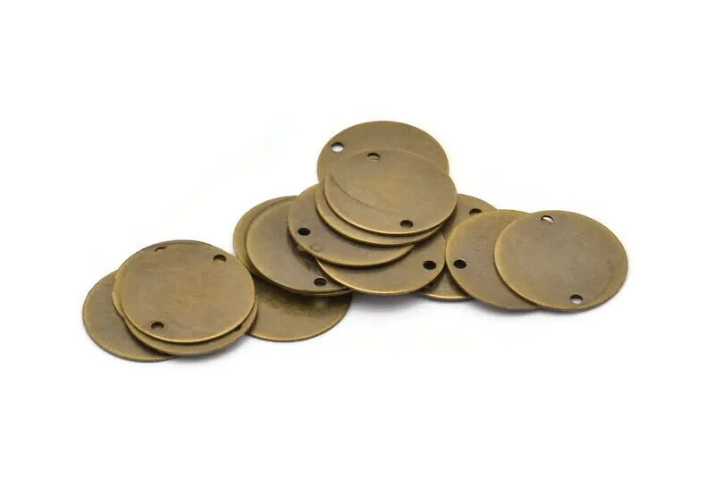 2 Holes Round Connector, 100 Antique Brass Round Connectors with 2 Holes (16mm) Pen 65  K012