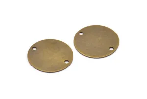 2 Holes Round Connector, 100 Antique Brass Round Connectors with 2 Holes (16mm) Pen 65  K012