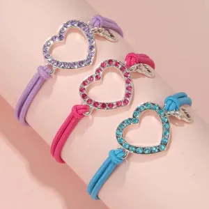 3-Pc Colorful Rhinestone Heart Bracelets