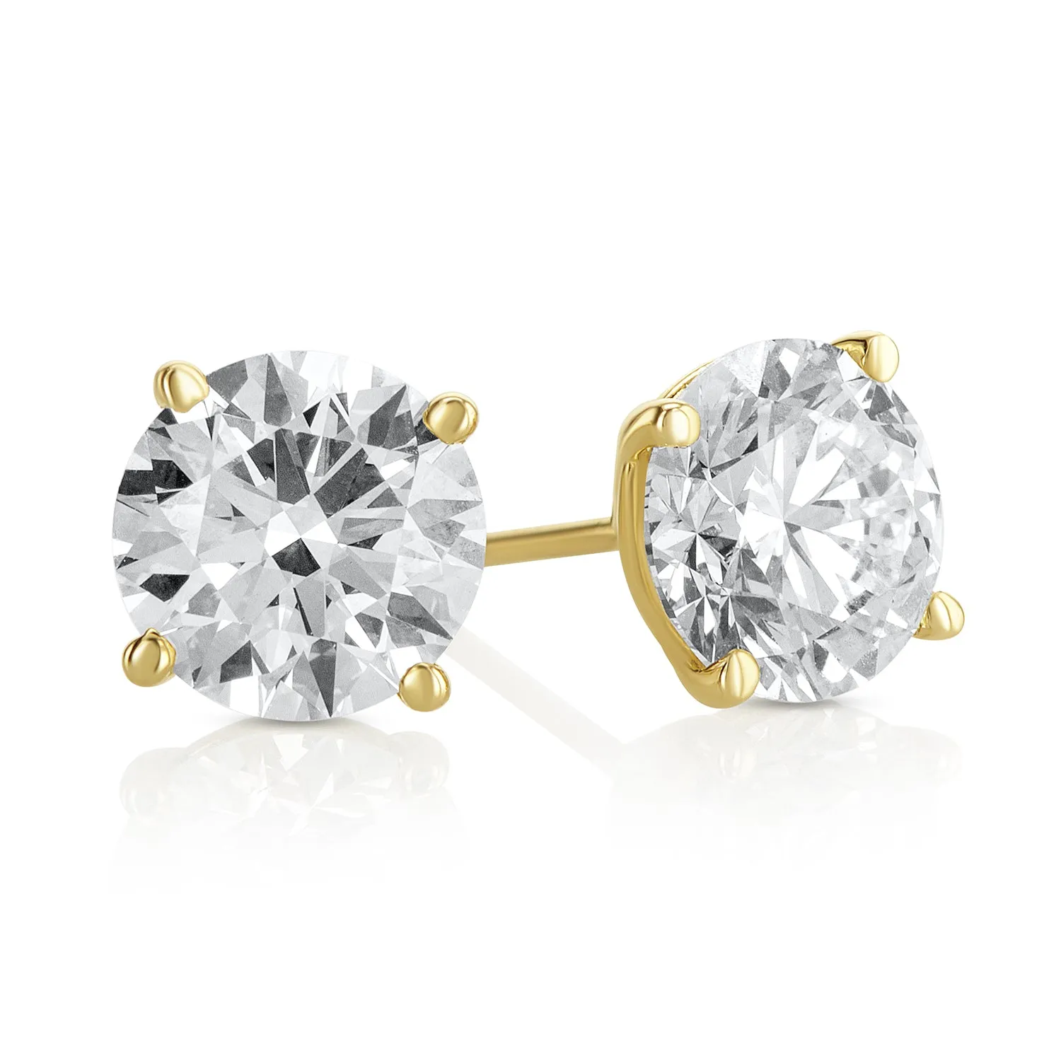 3.04 Carat Round Lab Grown Diamond Ear Studs IGI Certified set in 14K Yellow Gold (4 Prong Setting)