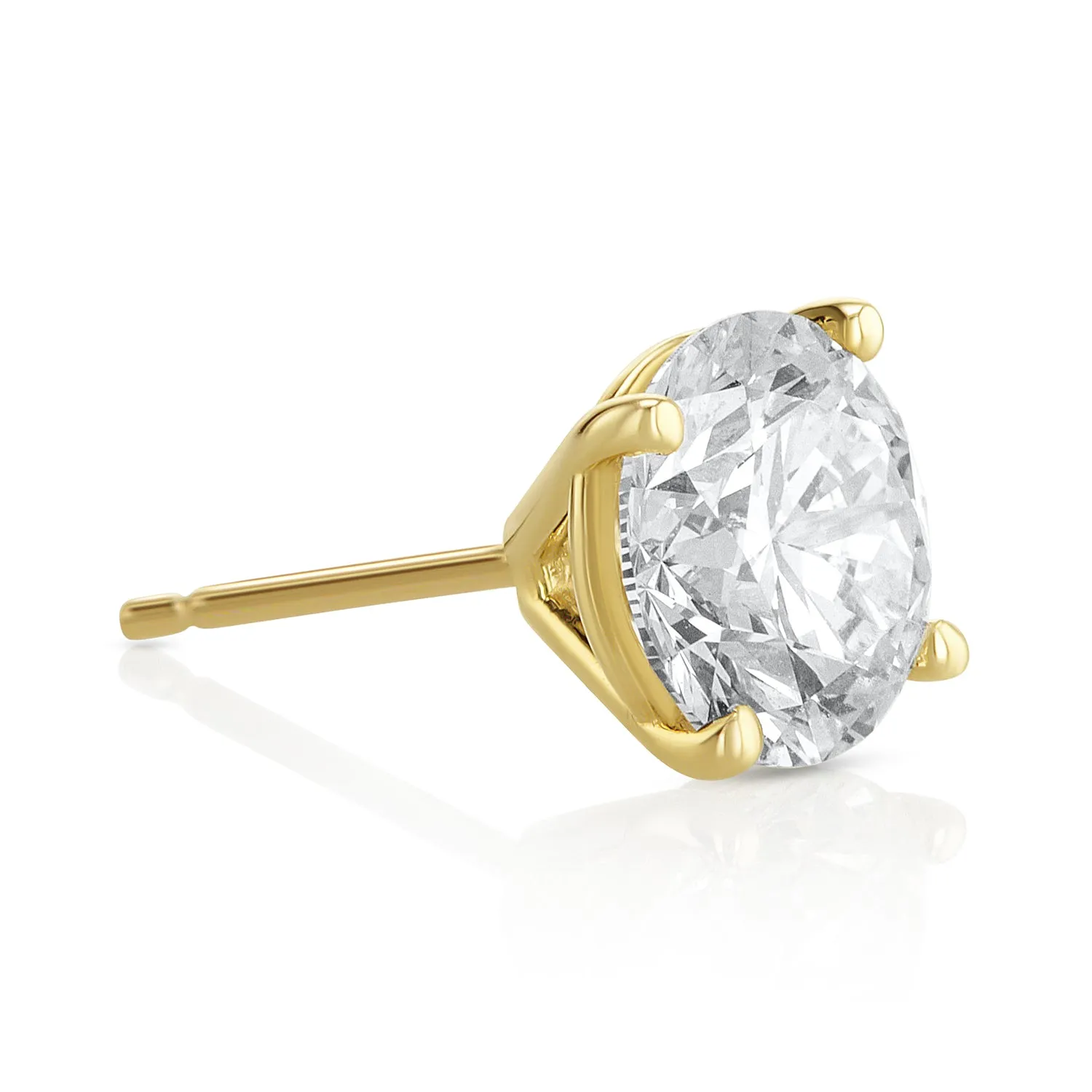 3.04 Carat Round Lab Grown Diamond Ear Studs IGI Certified set in 14K Yellow Gold (4 Prong Setting)