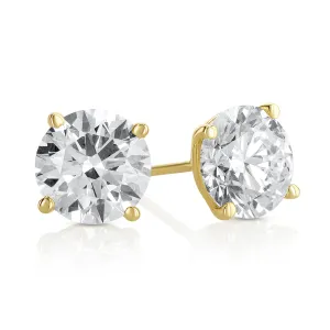 3.04 Carat Round Lab Grown Diamond Ear Studs IGI Certified set in 14K Yellow Gold (4 Prong Setting)