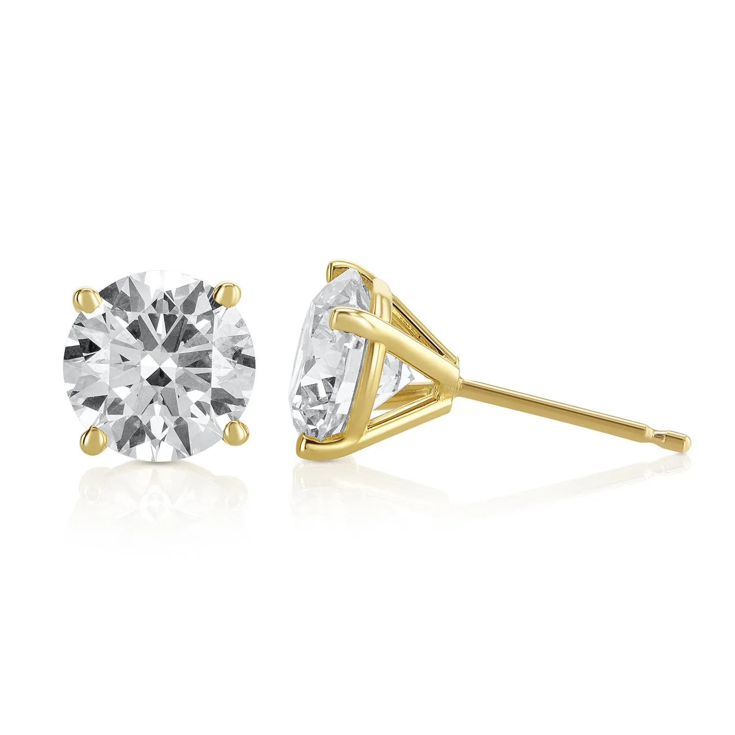 3.04 Carat Round Lab Grown Diamond Ear Studs IGI Certified set in 14K Yellow Gold (4 Prong Setting)