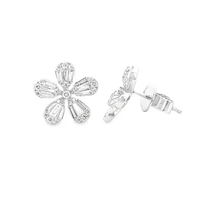 .95ct 18k White Gold Diamond Flower Earrings