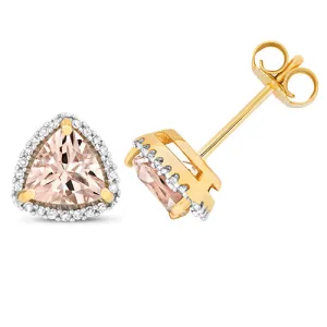 9K Yellow Gold Morganite & Diamond Stud Earrings