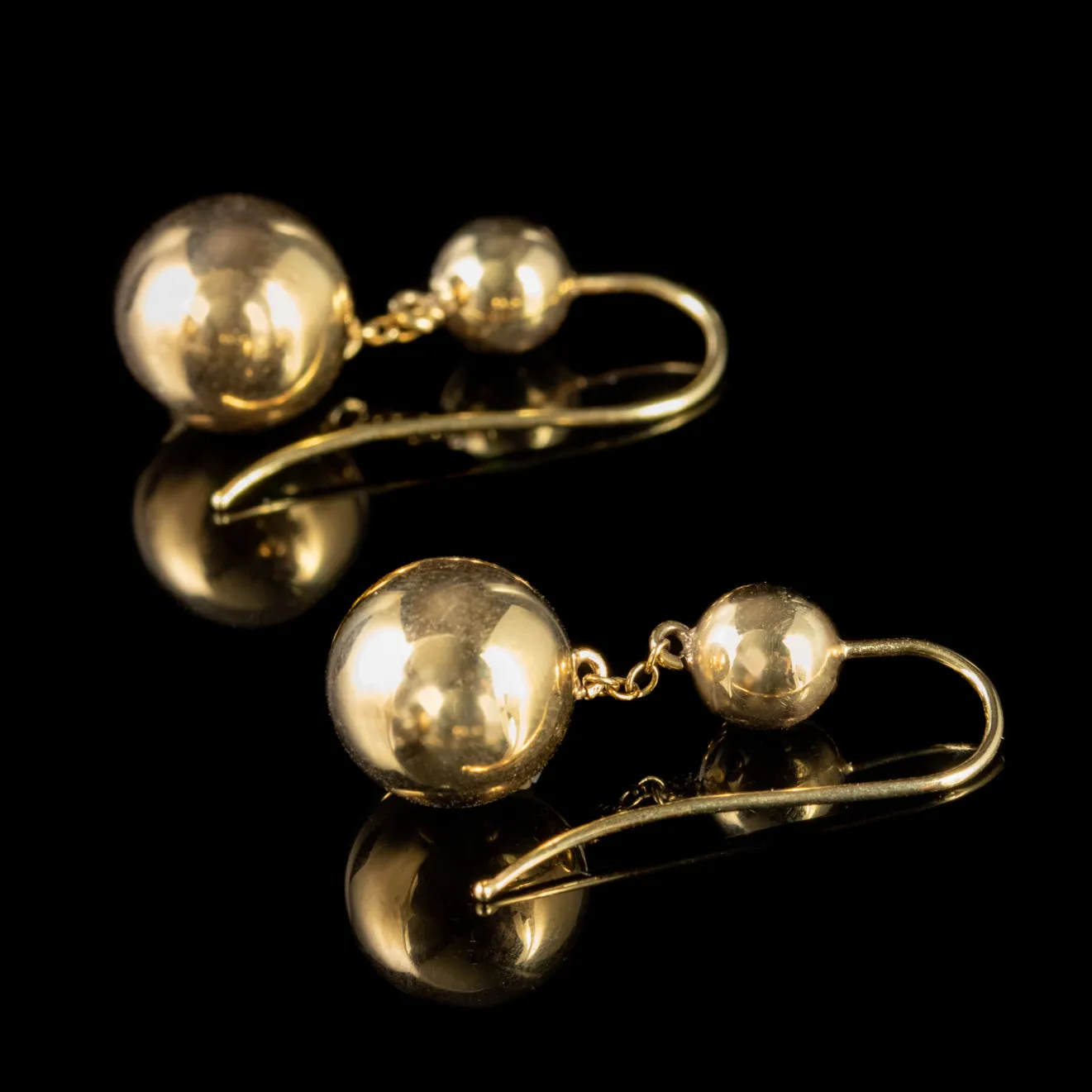 Antique Victorian Gold Earrings 9Ct Gold Ball Droppers Circa 1880