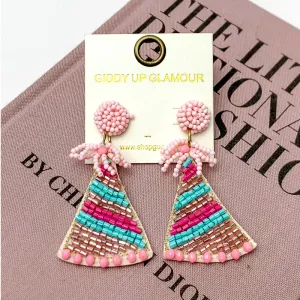 Beaded Party Hat Earrings in Baby Pink