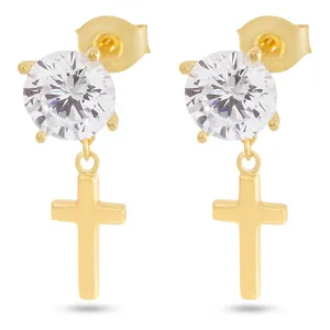 Brilliant-Cut Hanging Cross Earrings