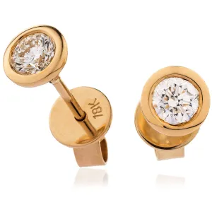 Chastity Round  Brilliant Diamond Rub over Over Solitaire Stud Earrings in Yellow Gold