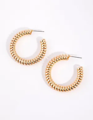 Gold Coil Chord Hoop Earrings