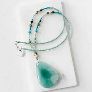 Iridescent Dark Green Moonstone Teardrop Necklace-