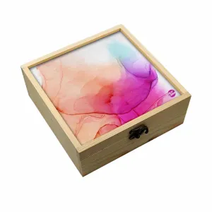 Jewellery Box Wooden Jewelry Organizer -  Orange Pink Multicolor Ink Watercolor