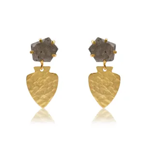 Labradorite Hammered Gold Shield Earrings