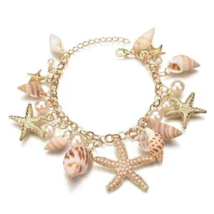 Mermaid's Collar Seashell & Starfish Gold Plated Necklace or Bracelet For Woman