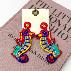 Multi Color Beaded Seahorse Earrings