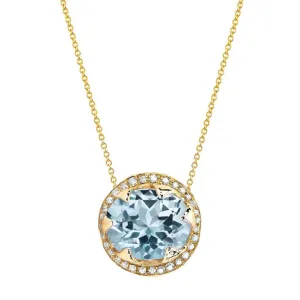 Queen Oval Aquamarine Necklace with Full Pavé Diamond Halo