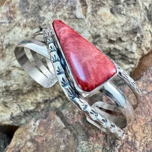 Red Spiny Oyster Shell Sterling Silver Bracelet by Wil Denetdale