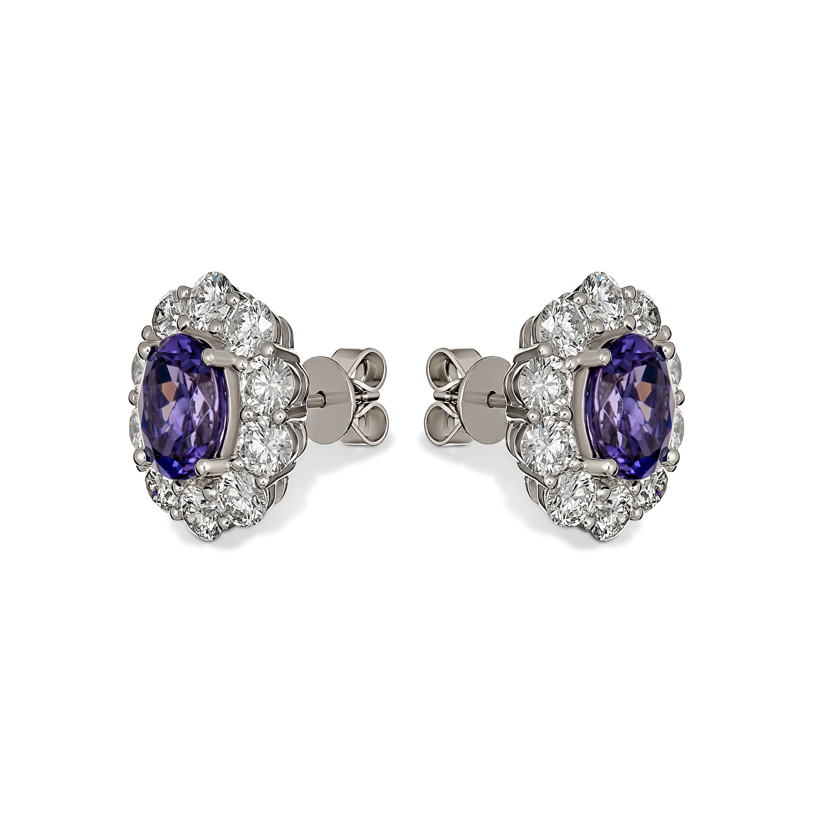 Regal Collection® Round Brilliant Cut Tanzanite and Diamond Studs | White Gold