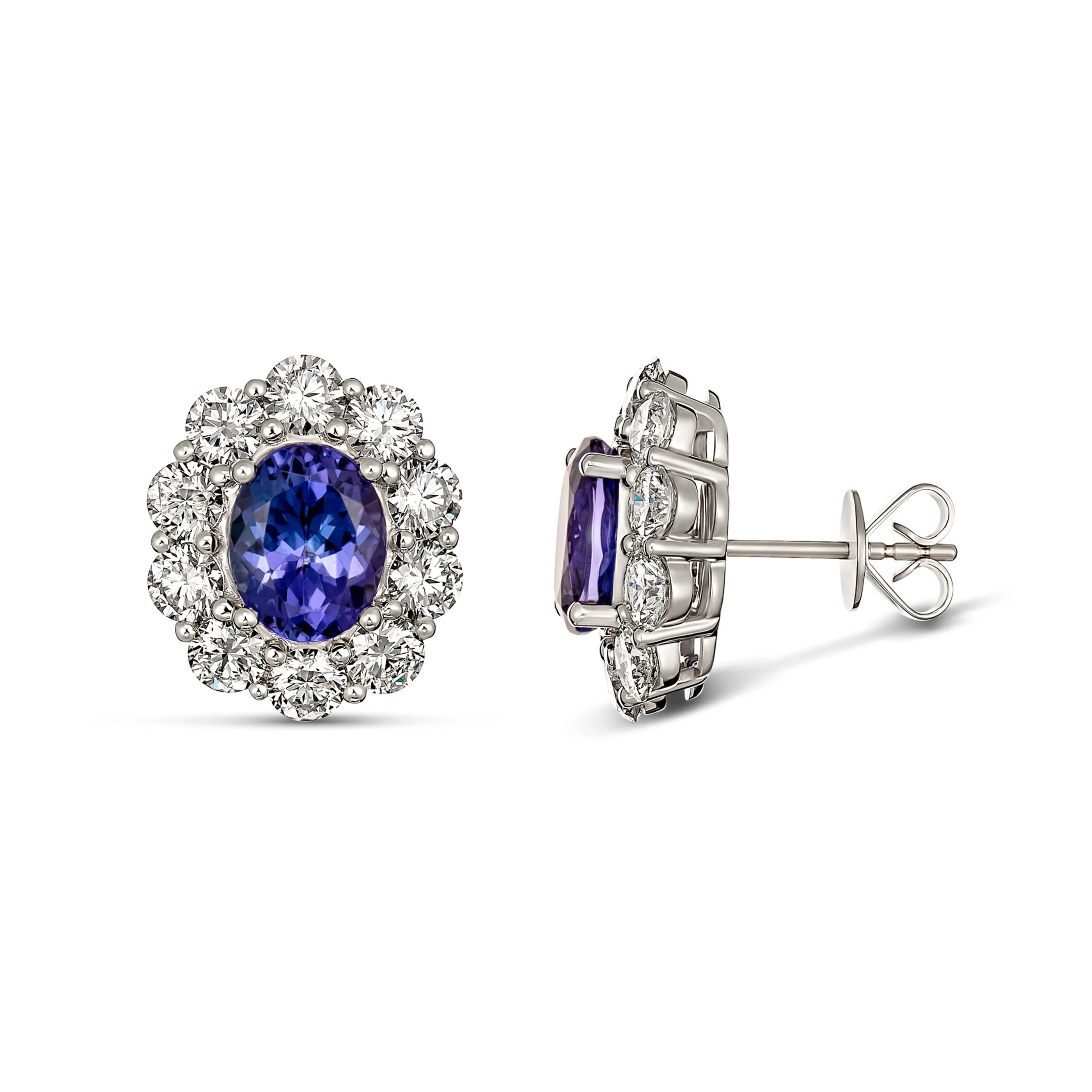 Regal Collection® Round Brilliant Cut Tanzanite and Diamond Studs | White Gold